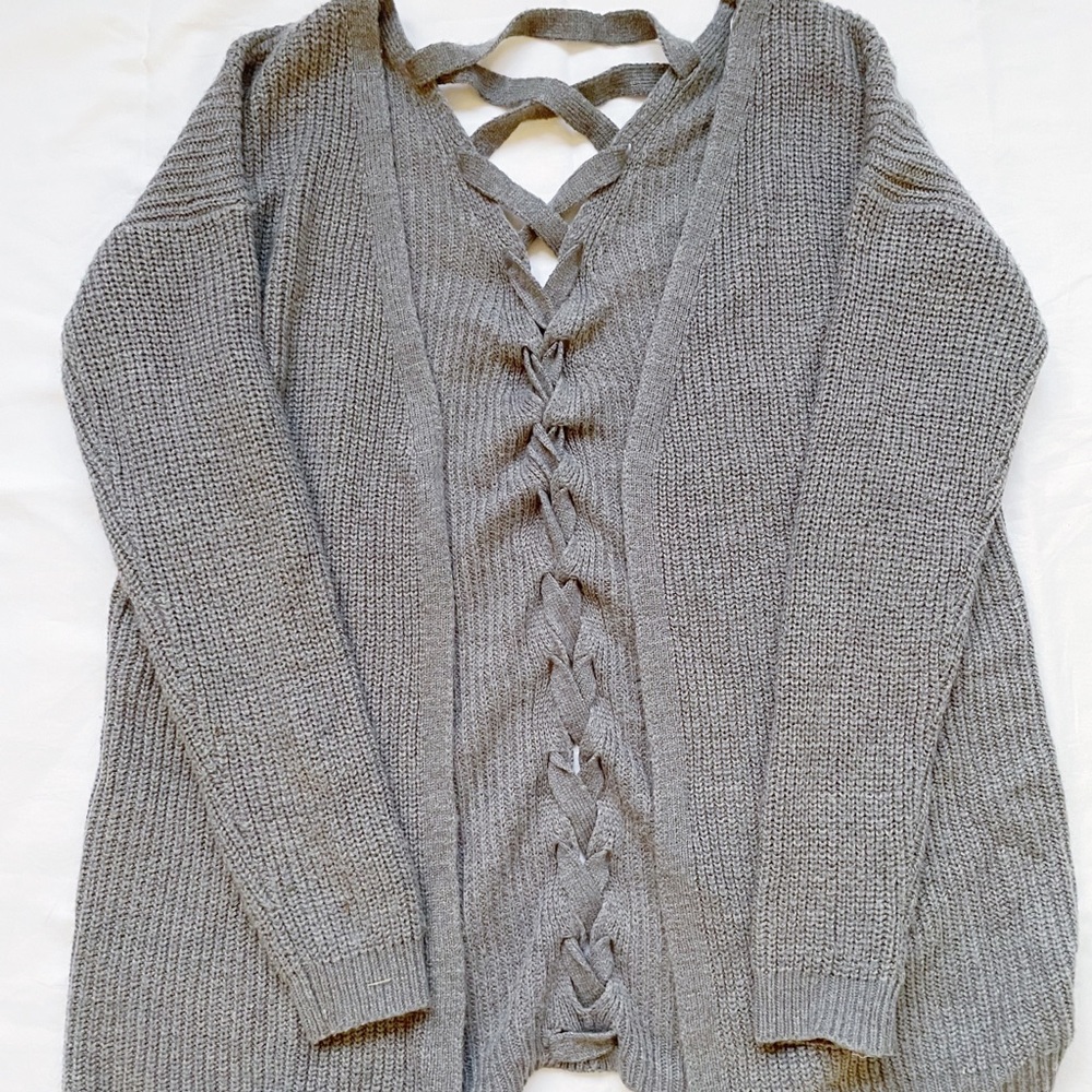 Pink Rose women’s grey cardigan with lace up back